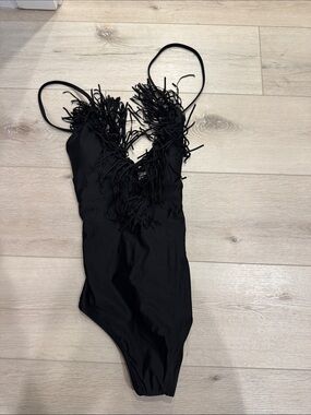 aerie Black Fringe One-Piece Swimsuit